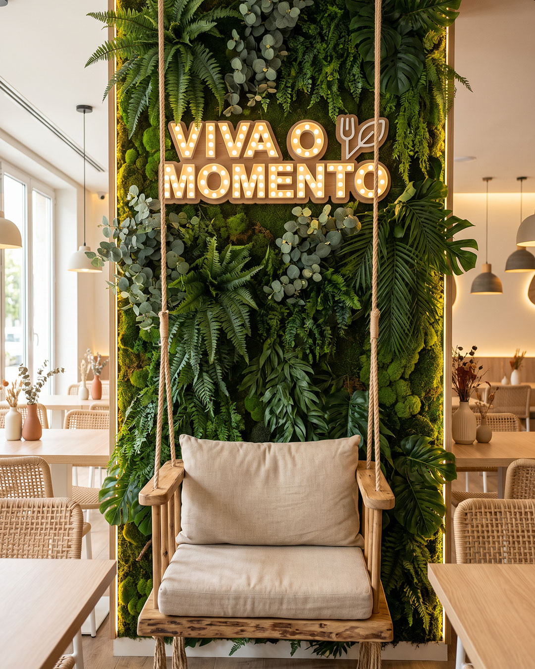 Ambiente comercial com acabamentos quentes