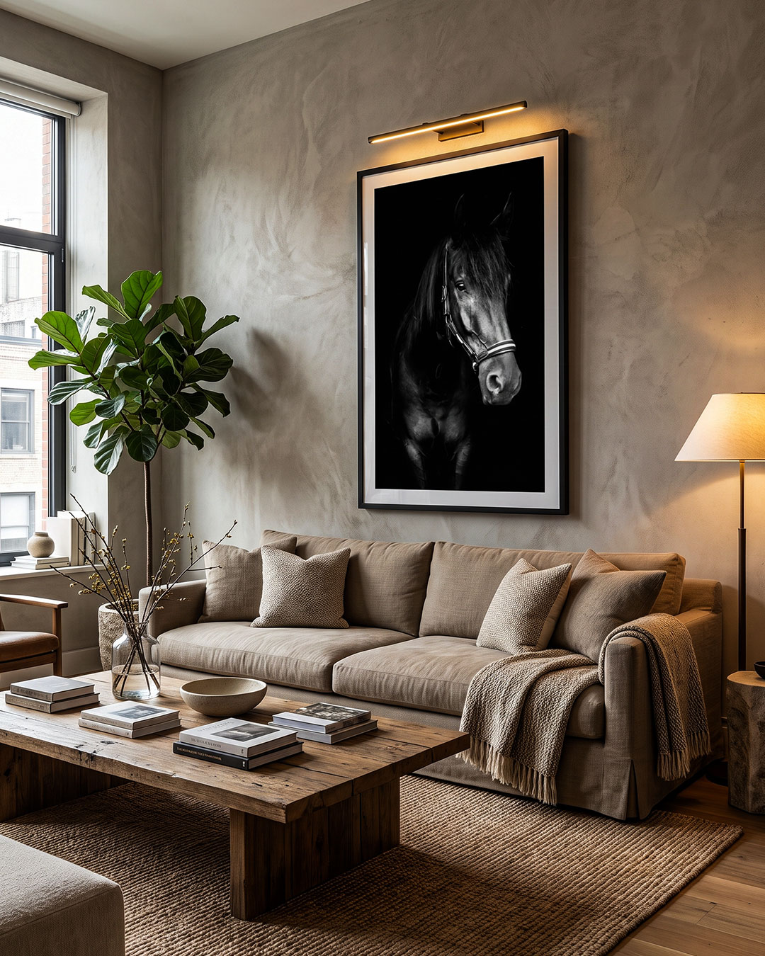 Sala residencial com espelho decorativo